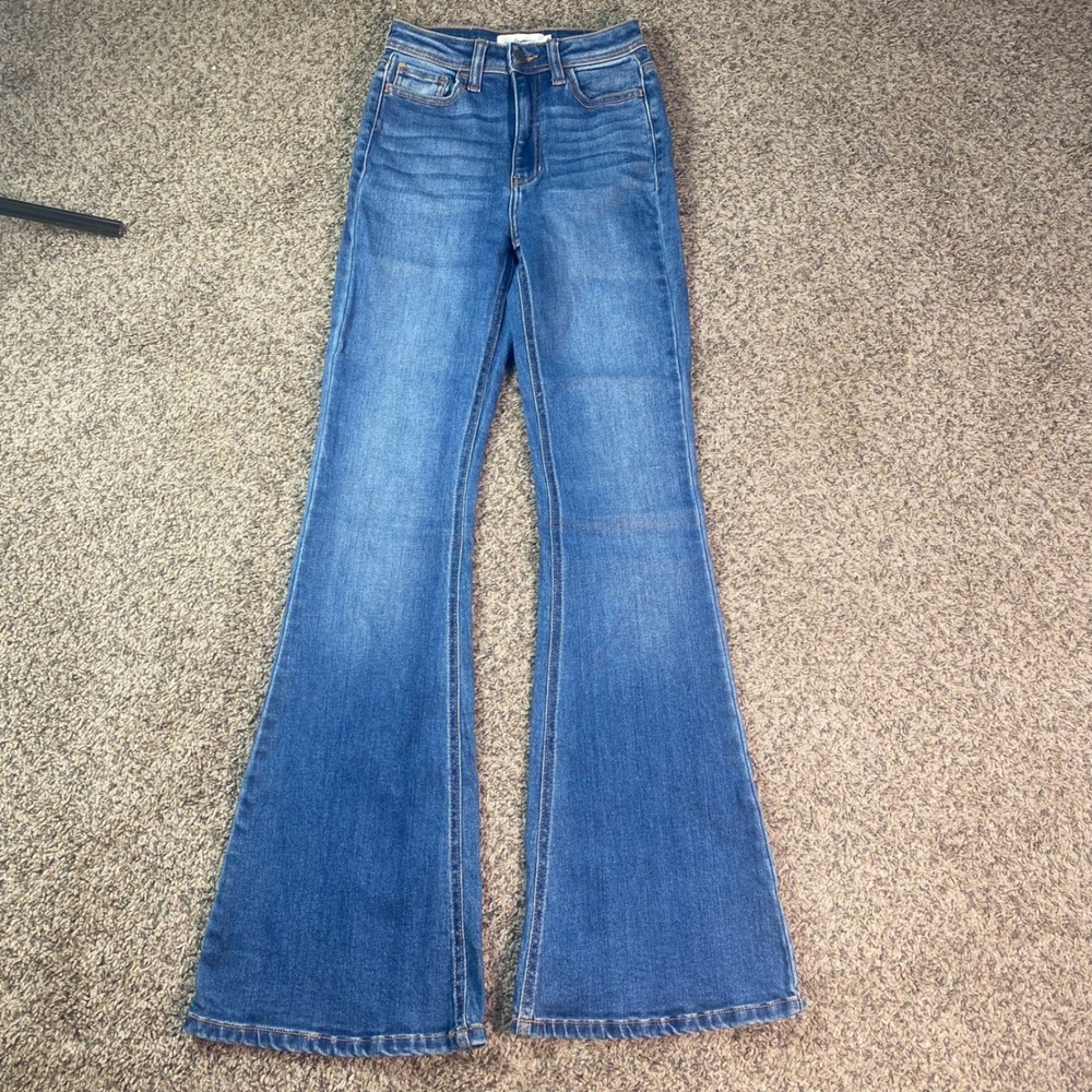 Carly Jean Austin Med Flare Jeans 0 Blue Women 70s High Rise Bell Bottom Stretch